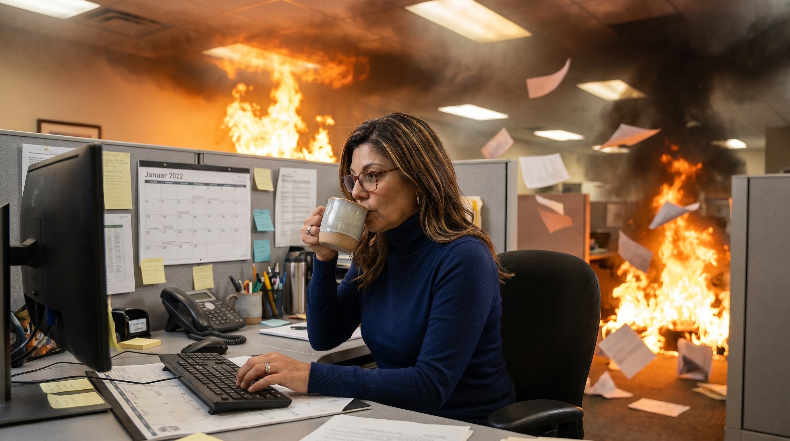 Service business owner overwhelmed by paperwork and phones, the operational chaos Edge21 Marketing solves